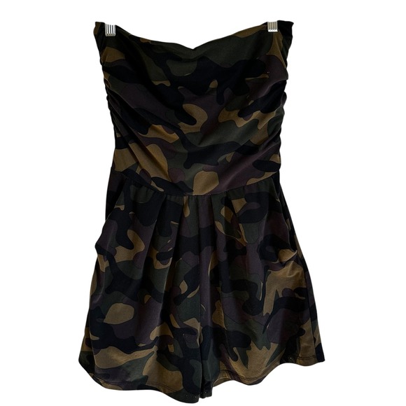 Haley & Jane Pants - Haley & Jane Camo Romper Strapless Ruched Mini Dress‎ with Pockets Size L